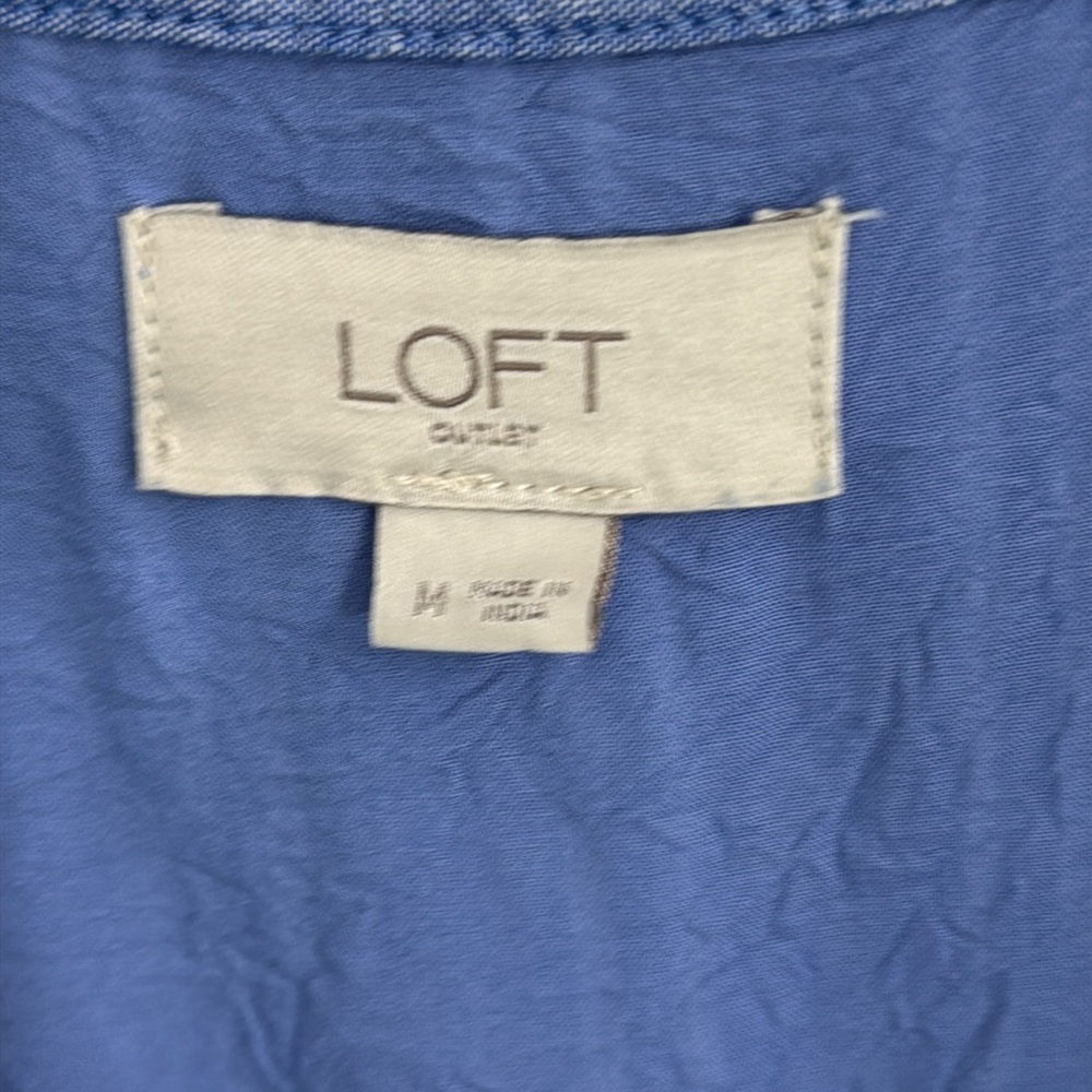LOFT Blue Chambray Striped Dress Sz M - Picture 4 of 5